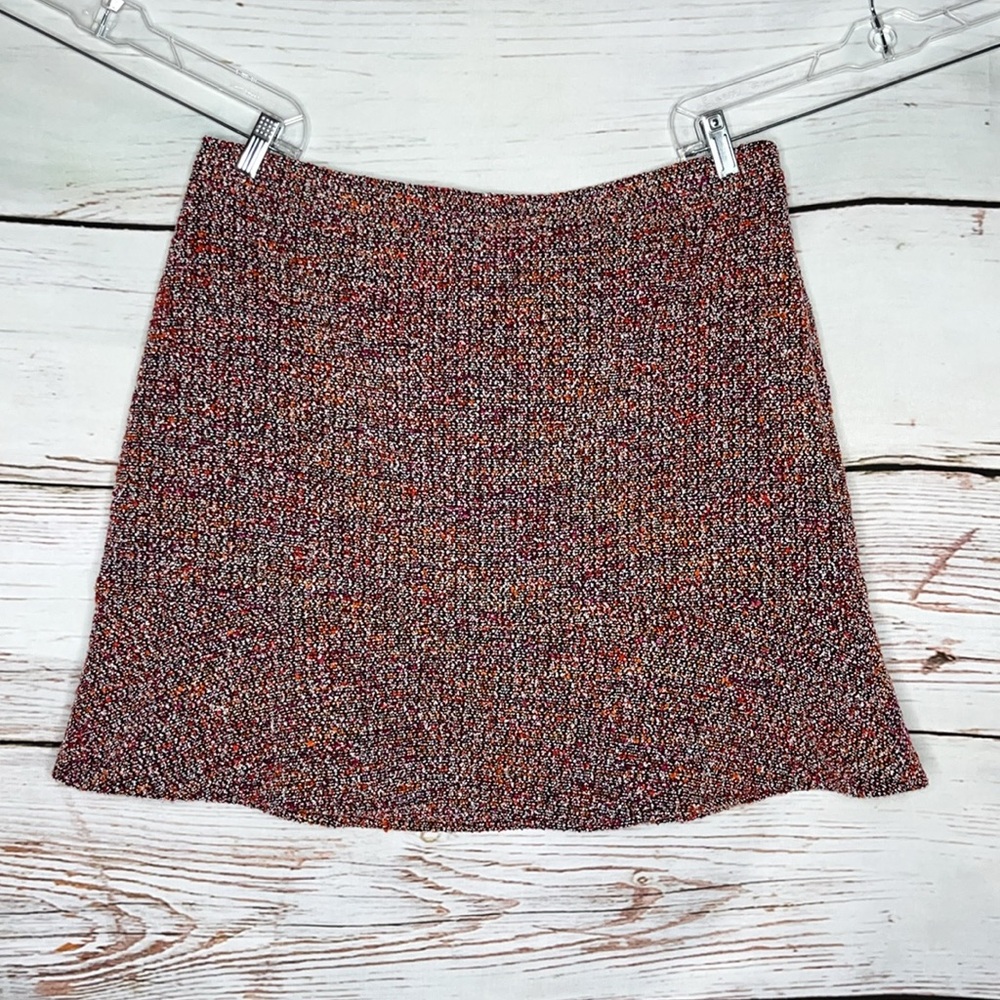 LOFT Ann Taylor Size 14 Black - Red & Purple Tweed Flounce Hemline A-Line Skirt